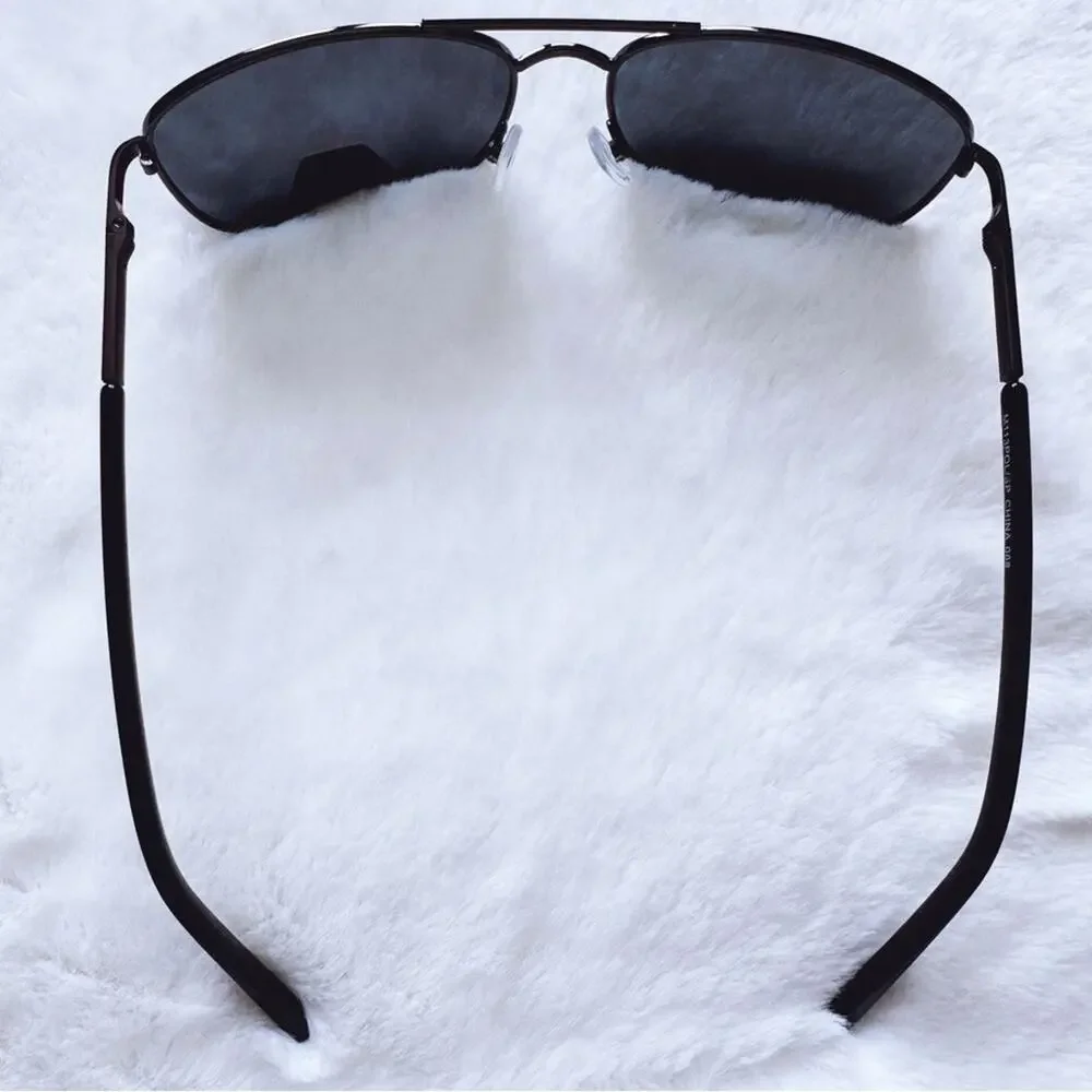 Troy Black w/ Black Rims Rectangular Polarized Sunglasses - Picture 10 of 14